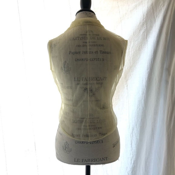 Vintage Sheer Yellow Ruffle Sleeveless Blouse - Picture 7 of 14